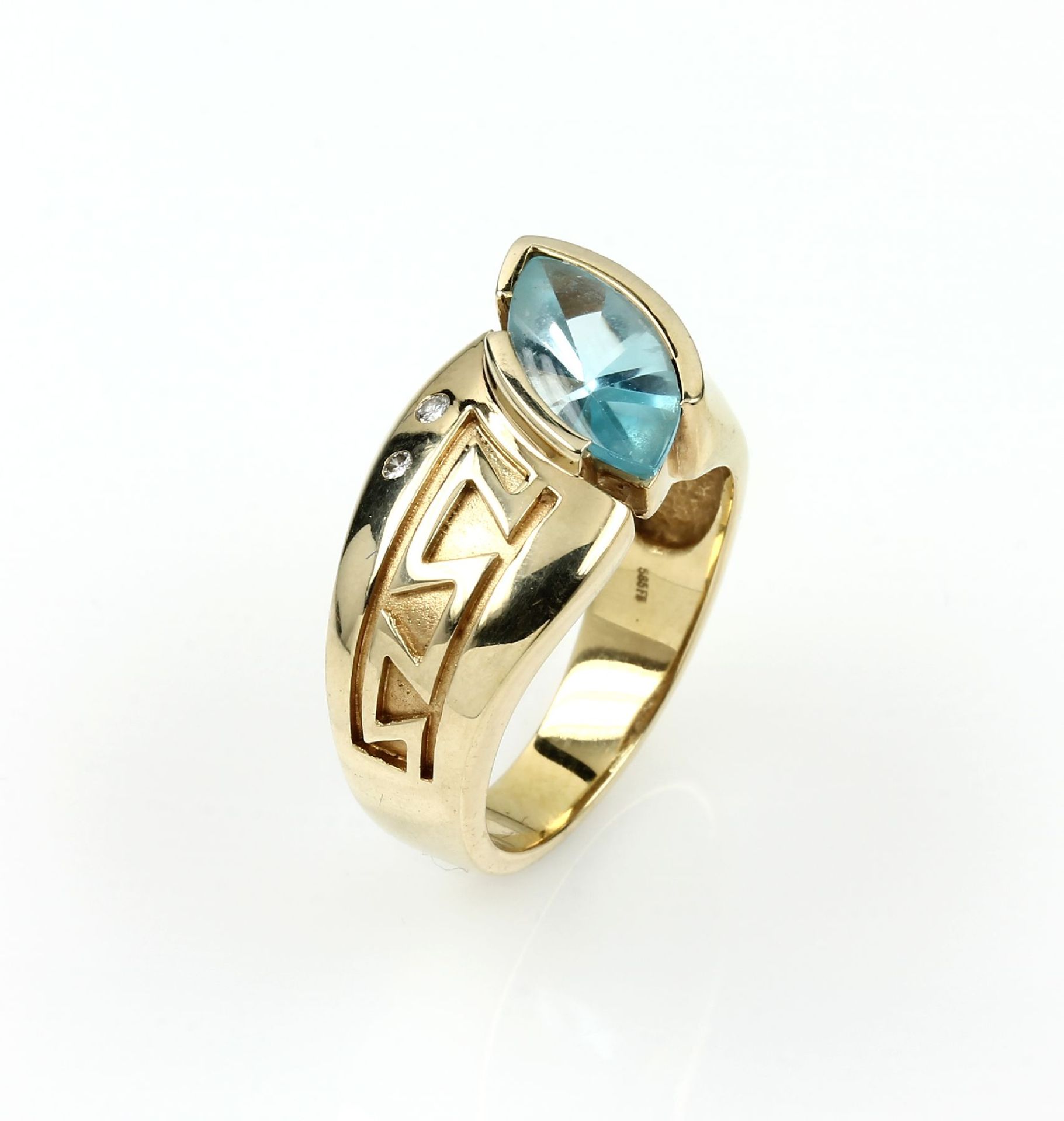 14 kt Gold Ring mit Topas und Brillanten, GG 585/000,