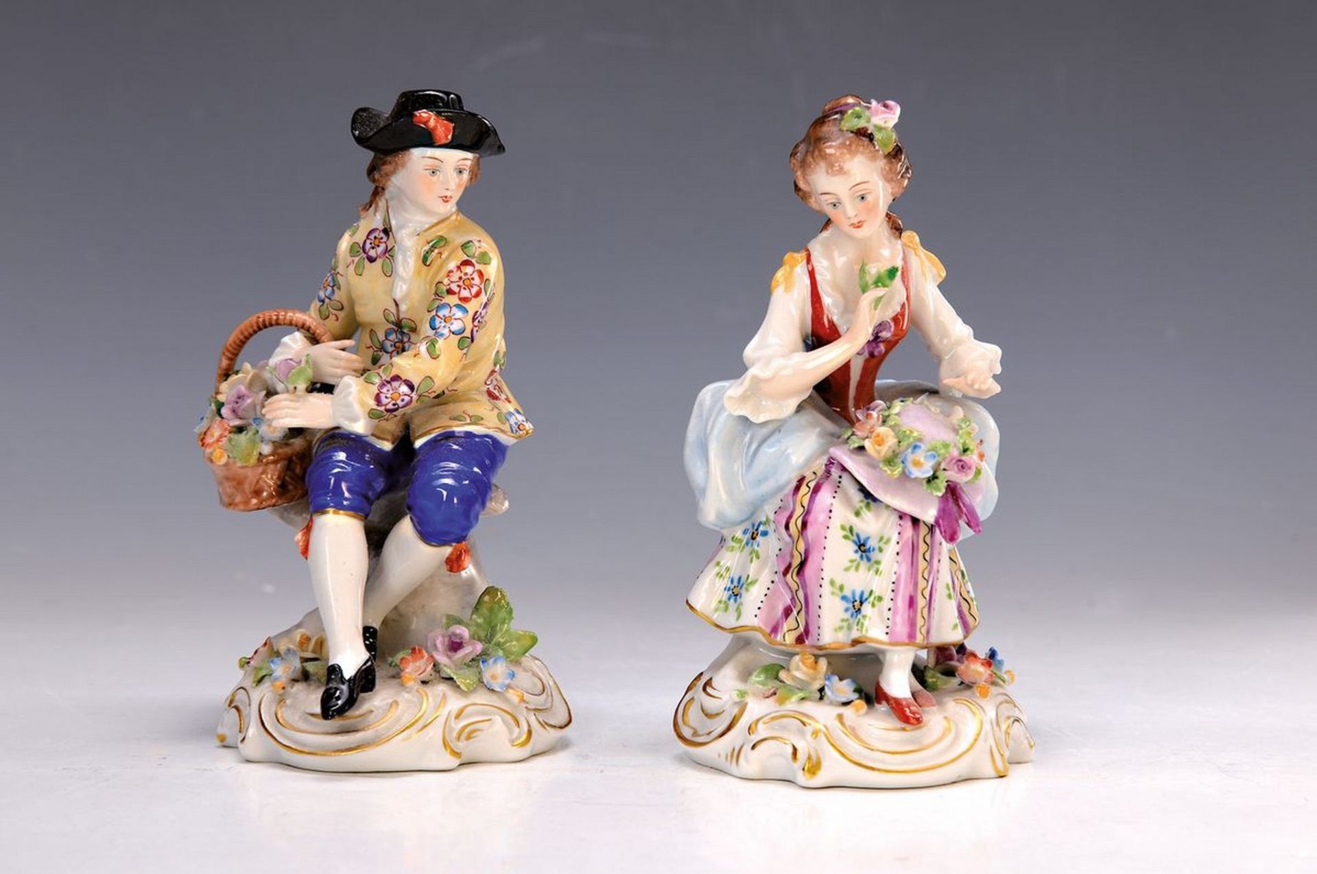 Porzellanfigurenpaar, Scheibe Alsbach, um 1900, Gärtner