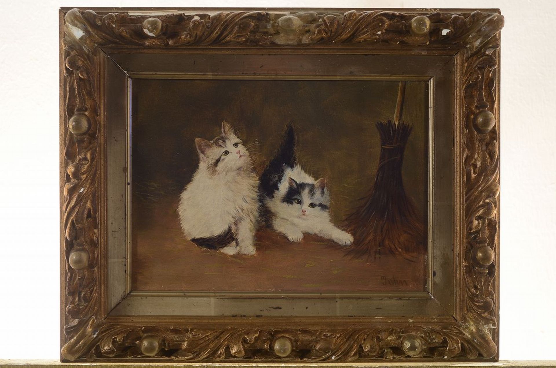 John, Künstler um 1900/20, Katzenpaar, Öl/Holz, re. unten - Bild 3 aus 3