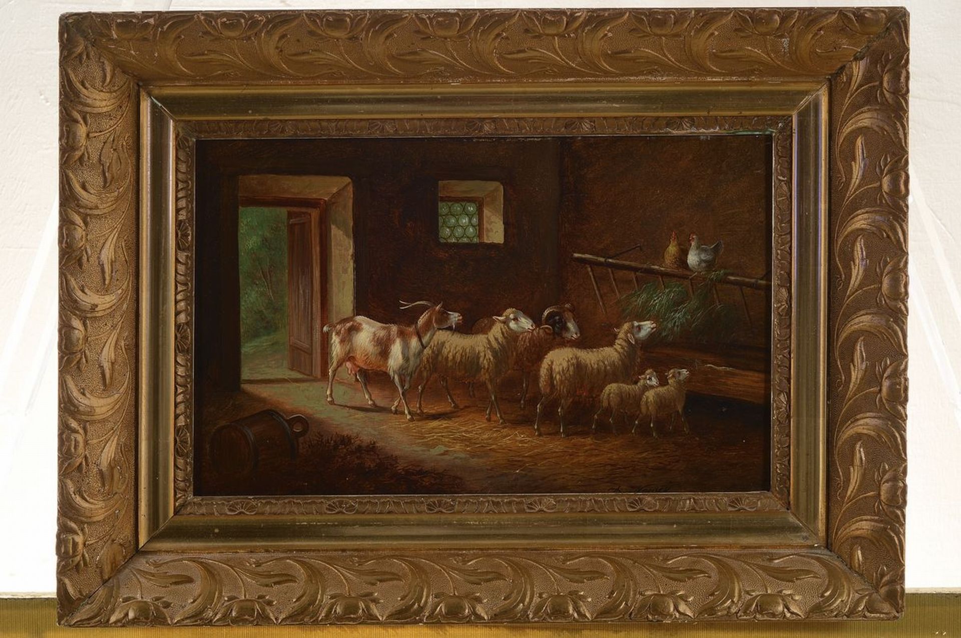 Adolf Nowey, geb. um 1835, Stallinterieur, Ziegenbock, - Bild 2 aus 3