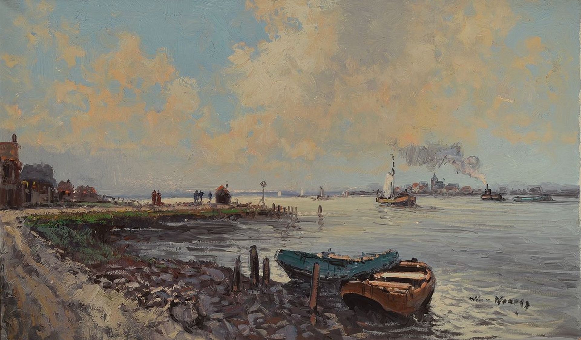 Wim van Norden, 1917-2001, Fischerboote am Ufer, im