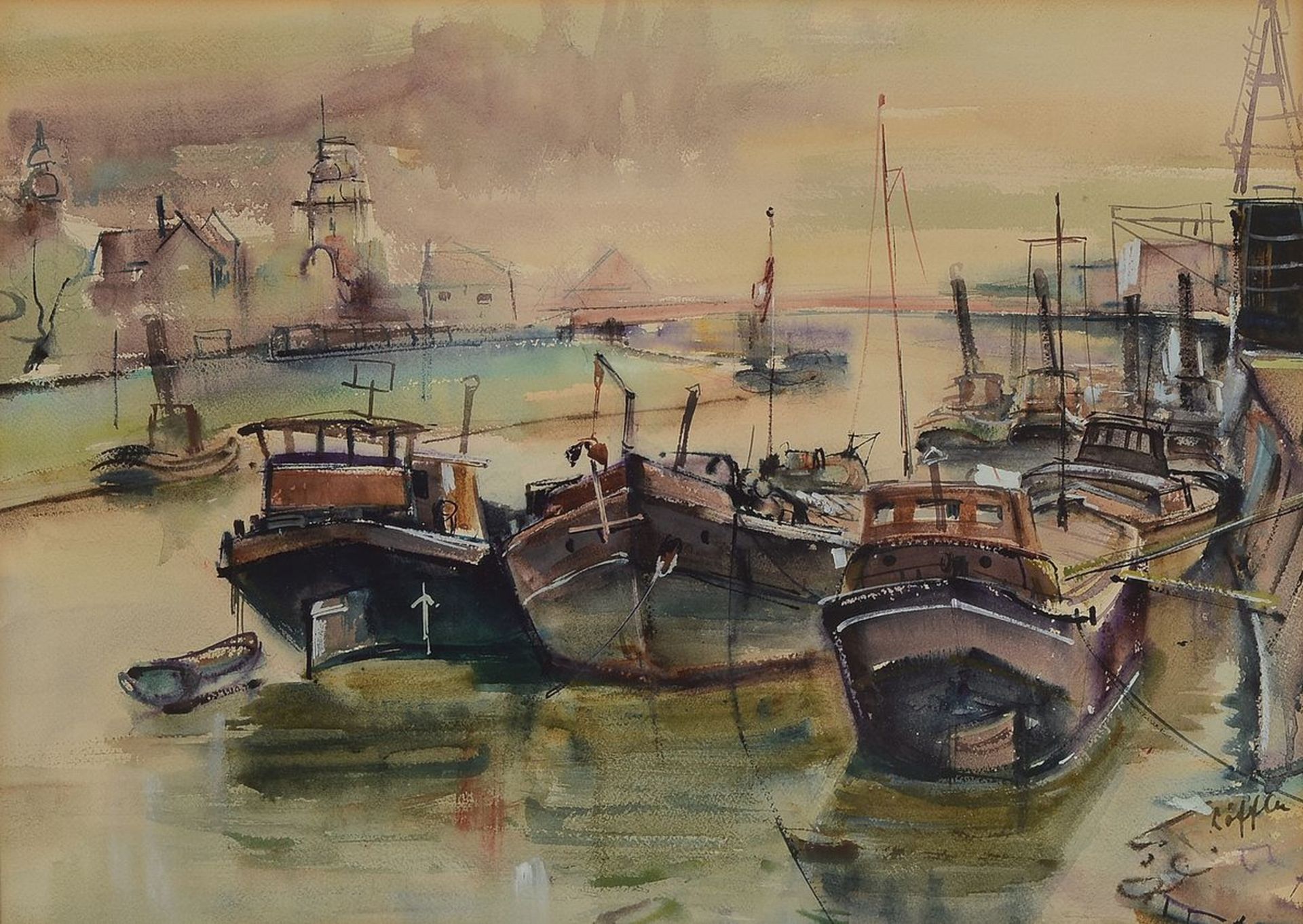 Paul Löffler, 1938-1995 Mannheim, Hafenansicht, Aquarell