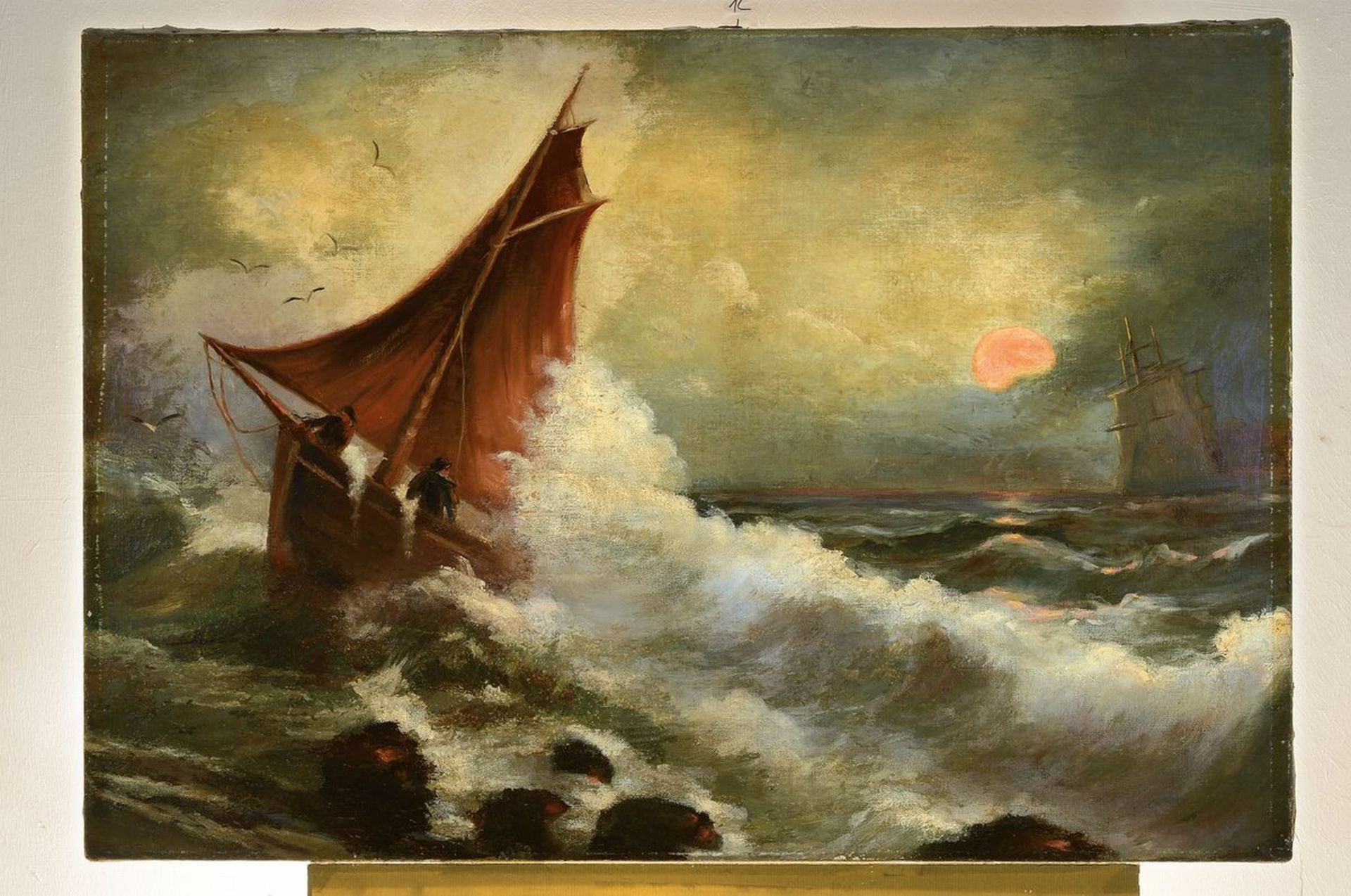 Unbekannter Künstler, Mitte 19. Jh., Boot auf stürmischer