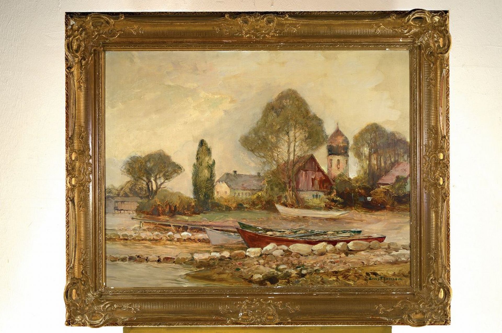 Ernst Jensen, 1863-1933, Seeuferlandschaft mit - Image 3 of 3