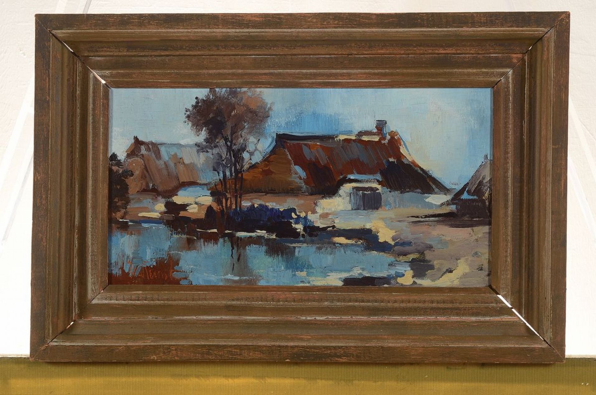 W. Kunst, wohl norddeutscher Maler, Häuser am See, li. - Bild 3 aus 3