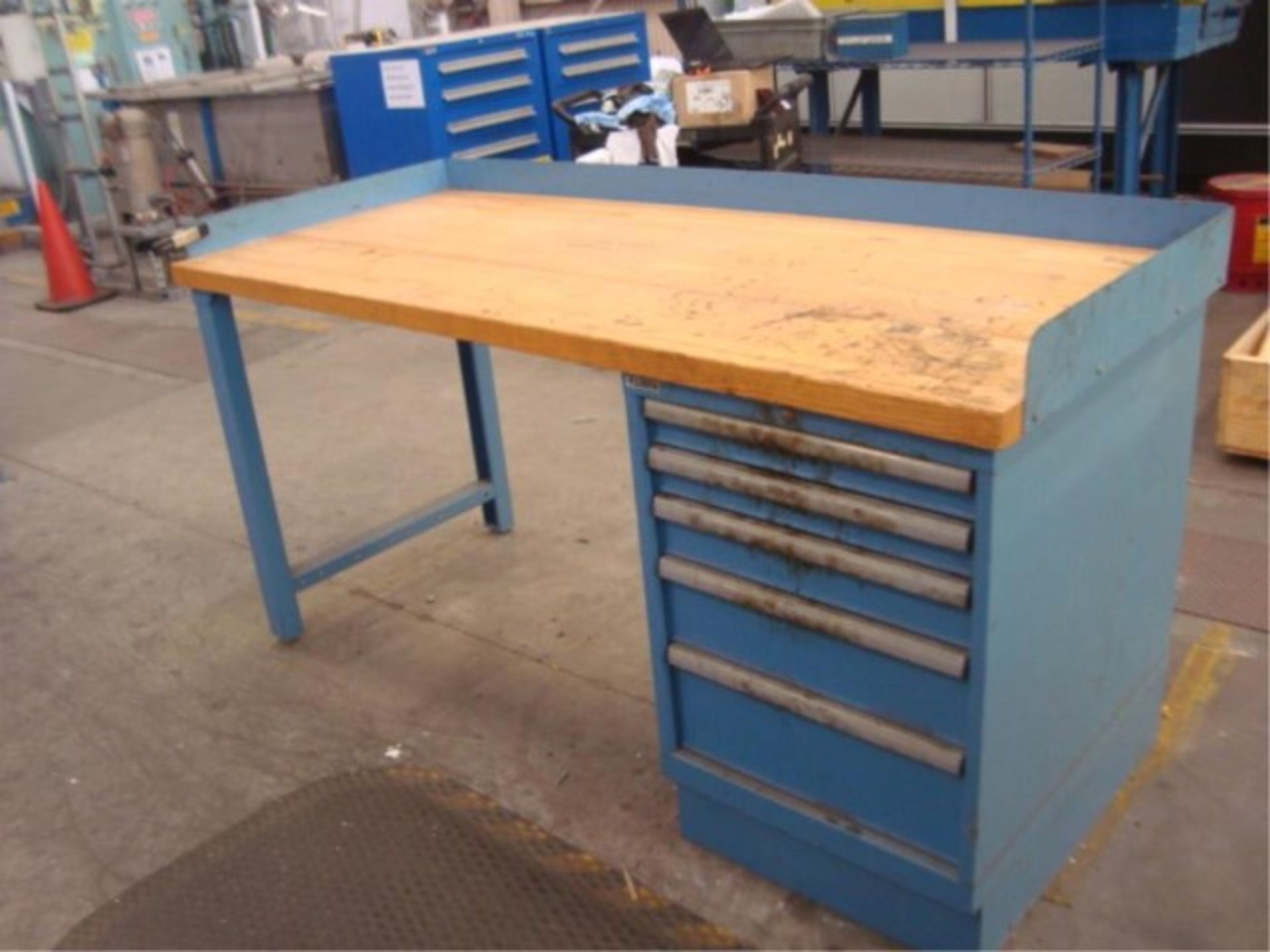 Work Bench with 5-Drawer Parts Supply Cabinets