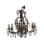 VICTORIAN STYLE BRASS AND GLASS CHANDELIER