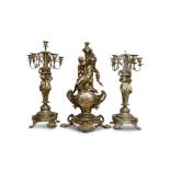 CONTINENTAL GILT BRASS CLOCK SUITE