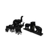 COLLECTION OF CARVED BLACK WOOD ELEPHANTS