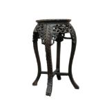 CARVED HARDWOOD AND MARBLE LAMP TABLE