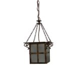 ARTS AND CRAFTS BRASS AND GLASS PORCH LANTERN
