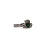 SILVER AND GEM SET CLADDAGH RING