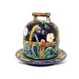 LARGE MAJOLICA STYLE CHEESE DISH AND COVER