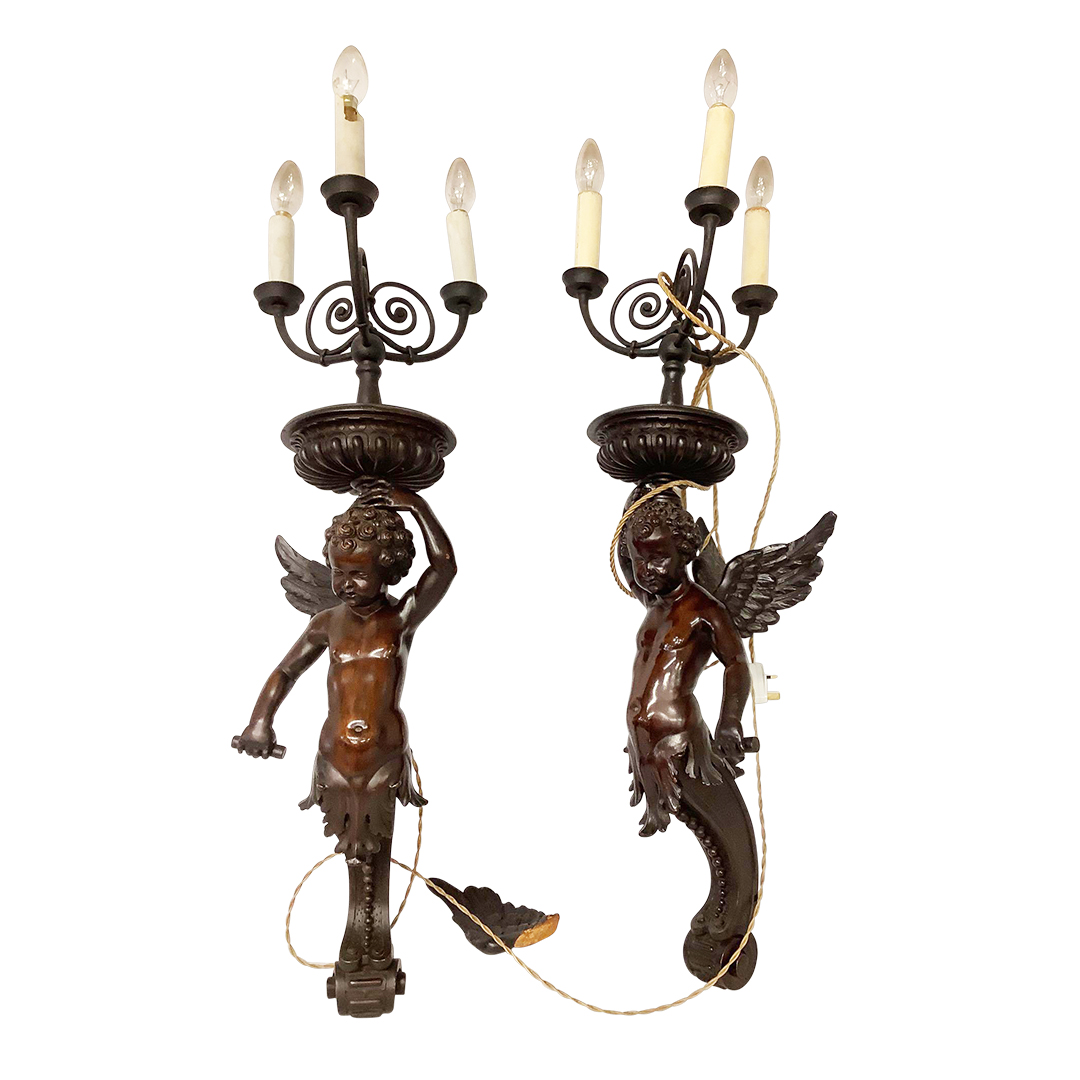 LARGE PAIR OF EARLY 20TH CENTURY FIGURAL WALL LIGHTS