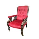 VICTORIAN RED UPHOLSTERED EASY CHAIR