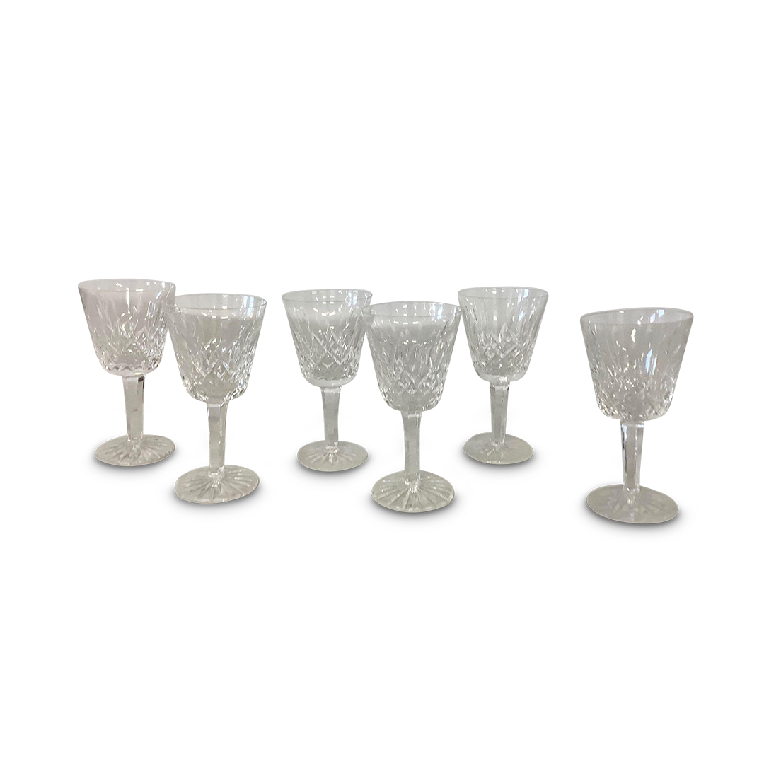 SET OF SIX WATERFORD CRYSTAL WHITE WINE GLASSES