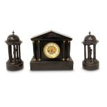 VICTORIAN BLACK SLATE CLOCK GARNITURE