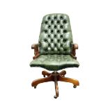 VICTORIAN STYLE GREEN LEATHER LIBRARY CHAIR