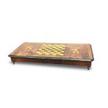 CONVERTED VICTORIAN MAHOGNAY AND FRUITWOOD INLAID CHESS TABLE TOP