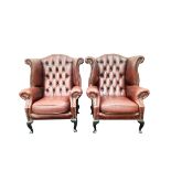 PAIR CHESTERFIELD STYLE WING BACK ARMCHAIRS