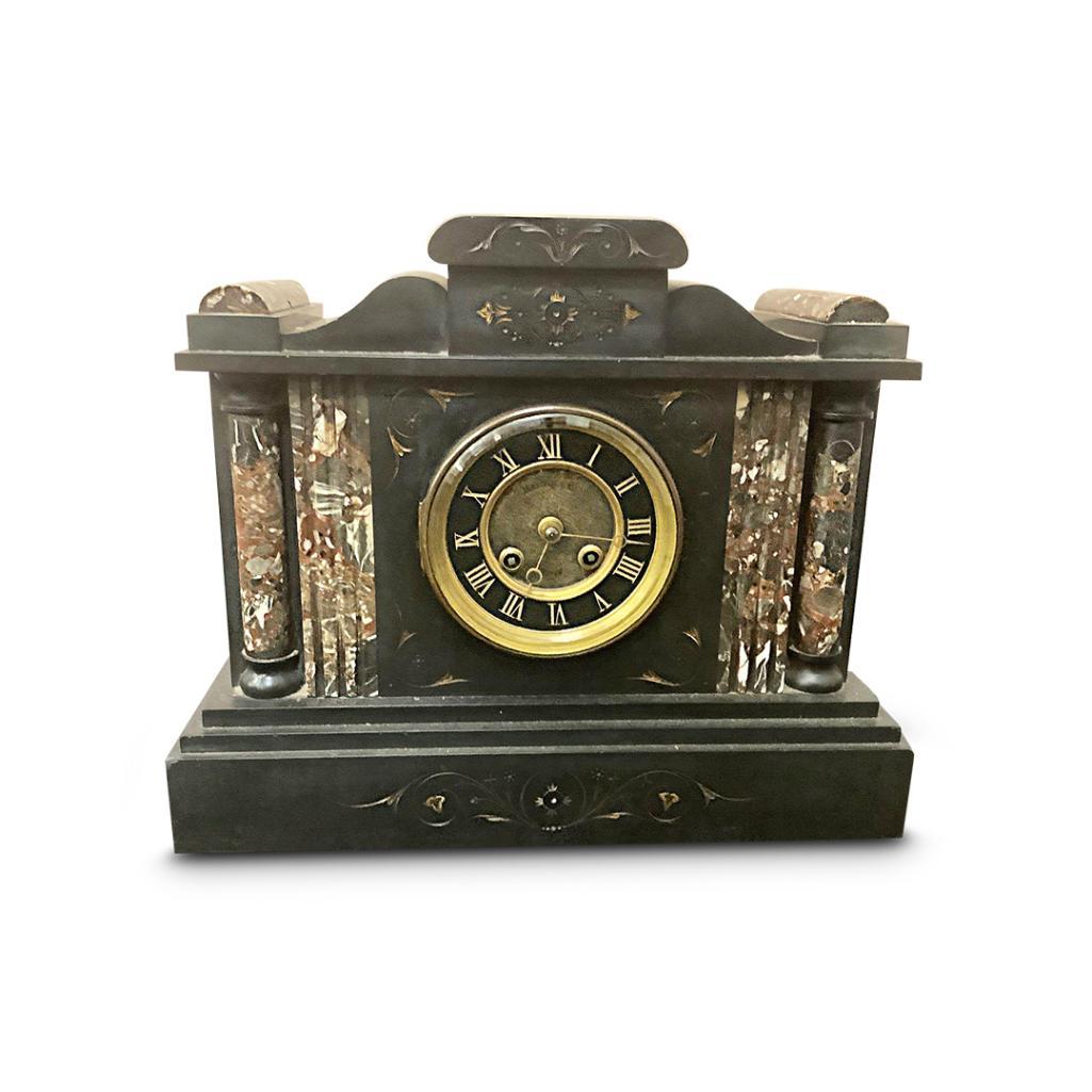 VICTORIAN BLACK MARBLE MANTLE CLOCK