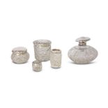 COLLECTION OF SILVER TOPPED JARS AND BOTTLE