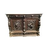 HEAVY CARVED OAK GOTHIC STYLE SIDEBOARD