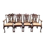 SET OF 8 GEORGIAN CHIPPENDALE STYLE DINING CHAIRS