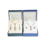 TWO SILVER AND GEM SET NECKLACE AND EARRING SETS