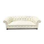 VICTORIAN CREAM UPHOLSTERED CHESTERFIELD COUCH