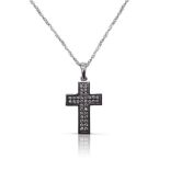 9CT WHITE GOLD AND GEM SET CROSS ON CHAIN