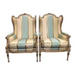 PAIR CONTINENTAL STYLE WINGBACK ARMCHAIRS