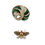 TWO ORNATE DESIGNER BROOCHES