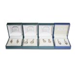 FOUR PAIRS OF SILVER AND GEM SET EARRINGS