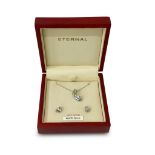 9CT WHITE GOLD AND GEM SET PENDANT AND EARRING SET