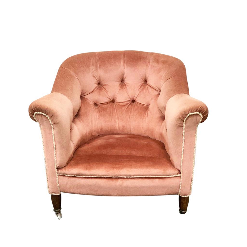 VICTORIAN PINK UPHOLSTERED TUB BACK EASY CHAIR
