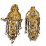 TWO VICTORIAN GILT METAL CHATALINE HOLDERS