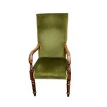 VICTORIAN GREEN PLUSH UPHOLSTERED ELBOW CHAIR
