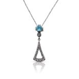 9CT WHITE GOLD AND GEM SET PENDANT ON CHAIN