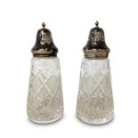 PAIR OF SILVER MOUNTED CRYSTAL MUFFINEERS