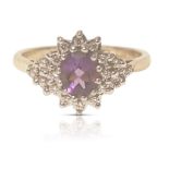 YELLOW METAL AMETHYST AND GEM SET RING