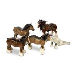 SET OF THREE LARGE BESWICK CHINA SHIRE HORSES