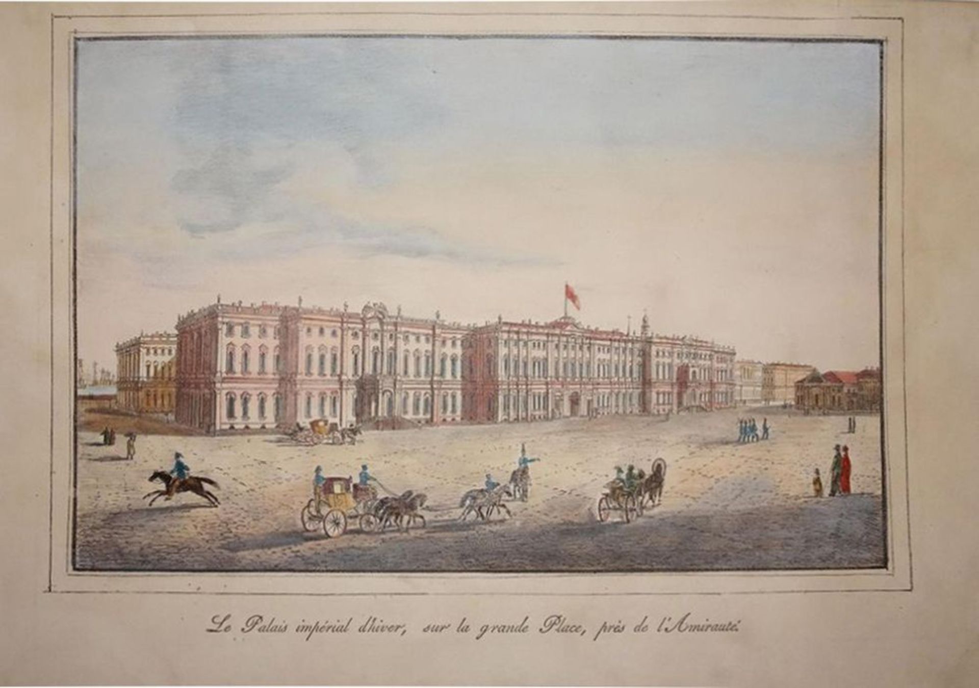 Unknown artist - The Winter Palace from Palace Square Lithograph and watercolour on [...]