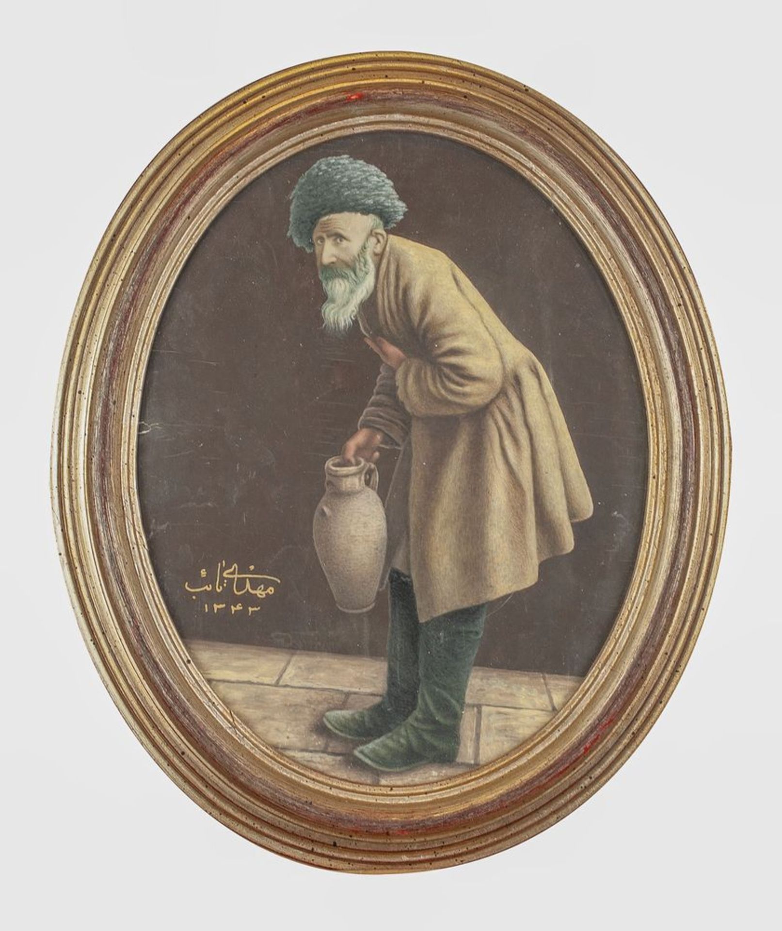 Unknown artist - Afghan man with a jug signed and dated in Persian 'Mehdi Naeb [...] - Bild 2 aus 2