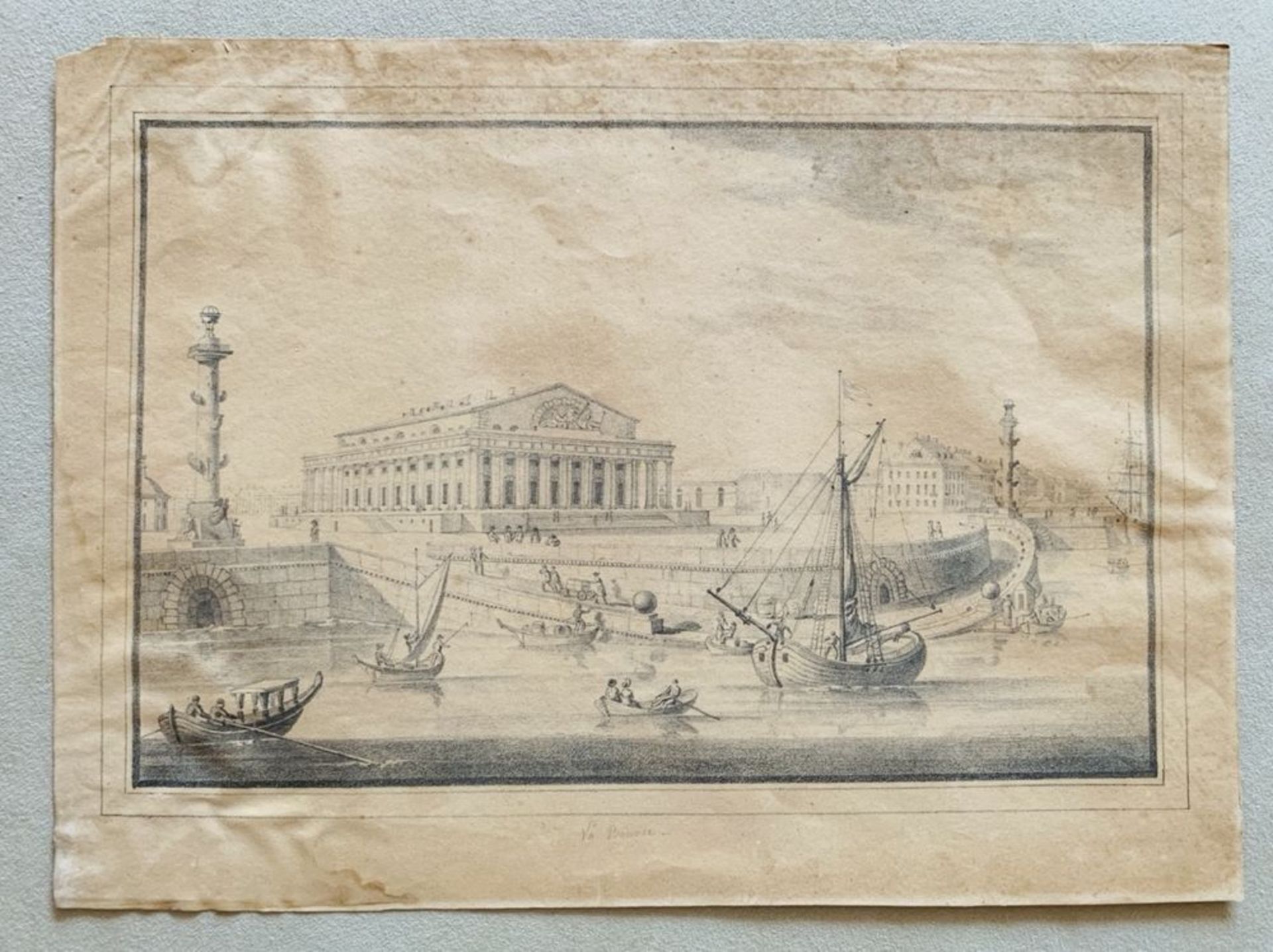 Two views of Saint Petersburg, 1823. A. View of the Exchange. Artist O. Herman. b. [...]