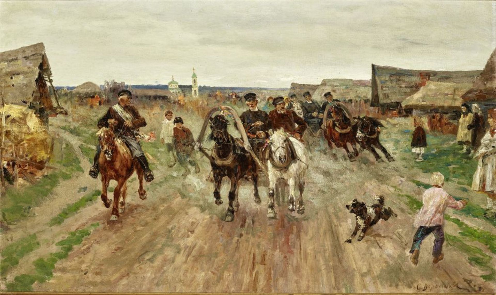 Sergey Semyonovich Voroshilov (1865 - after 1911) - Wedding procession of troikas [...]