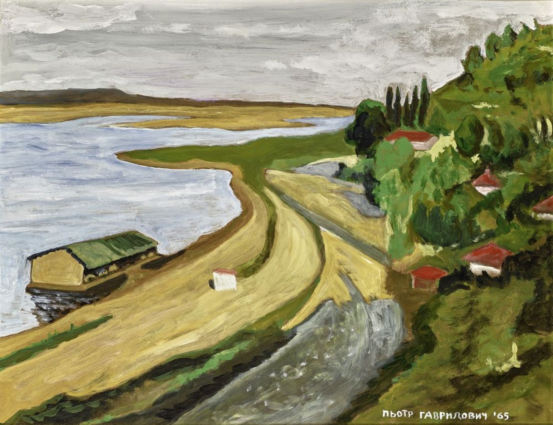 Pyotr Gavrilovich. - Ukrainian landscape with river and village. signed in [...]