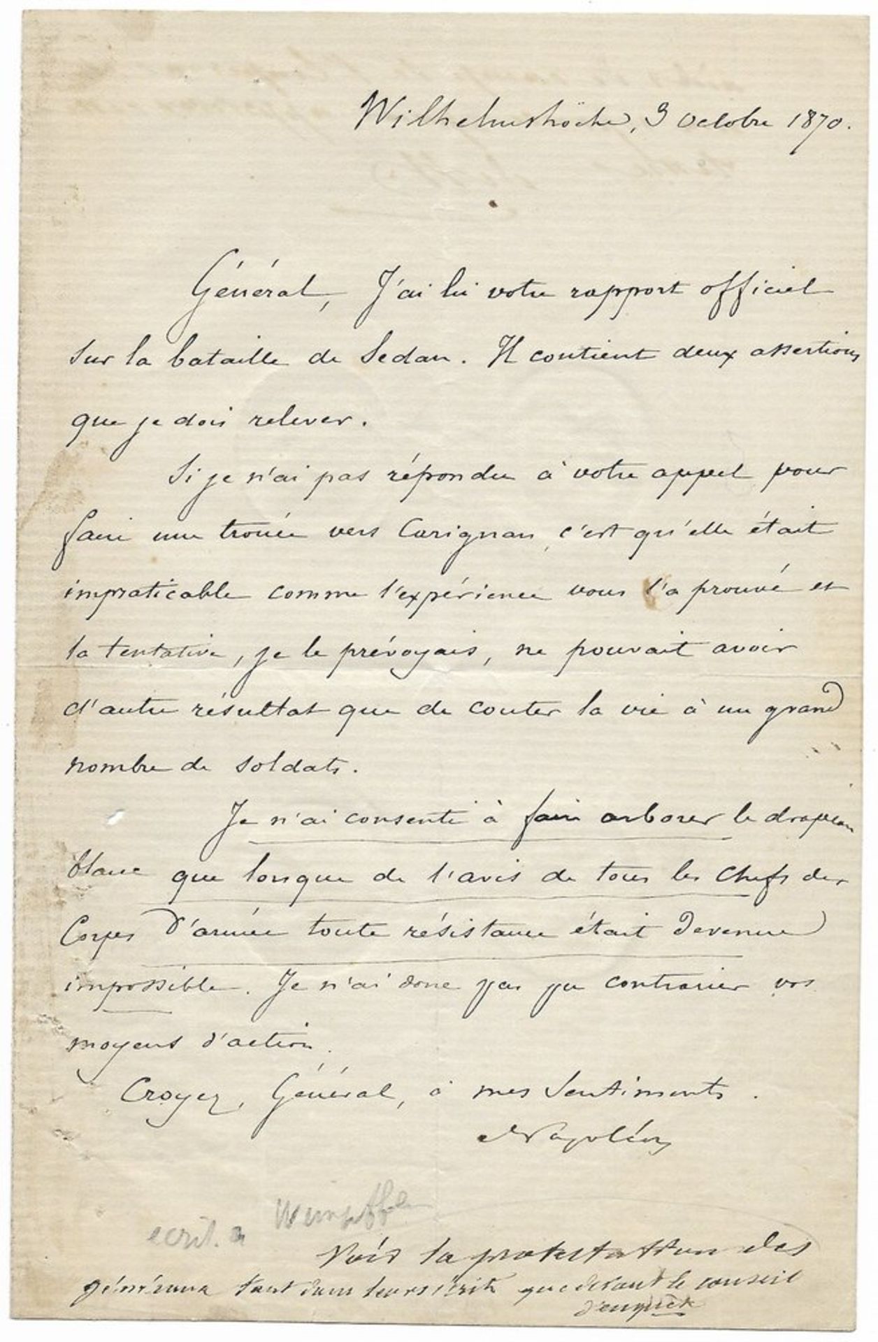 LA CAPITULATION DE SEDAN. LOUIS-NAPOLEON III Bonaparte. 1808-1876. Emperor. Signed [...]