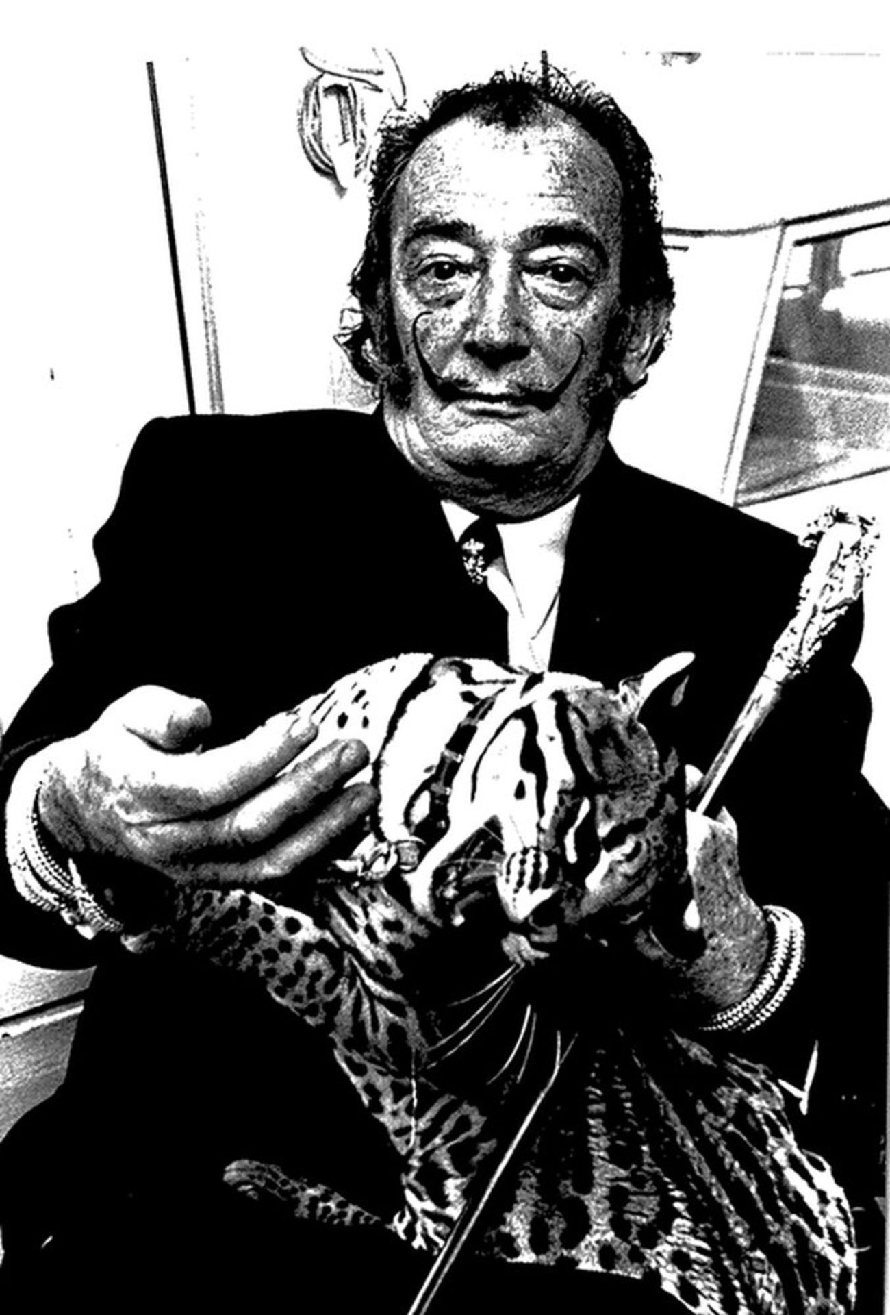 SALVADOR DALI. 1904-1989. Photograph with his pet ocelot, named «Babou». - Gelatin [...]