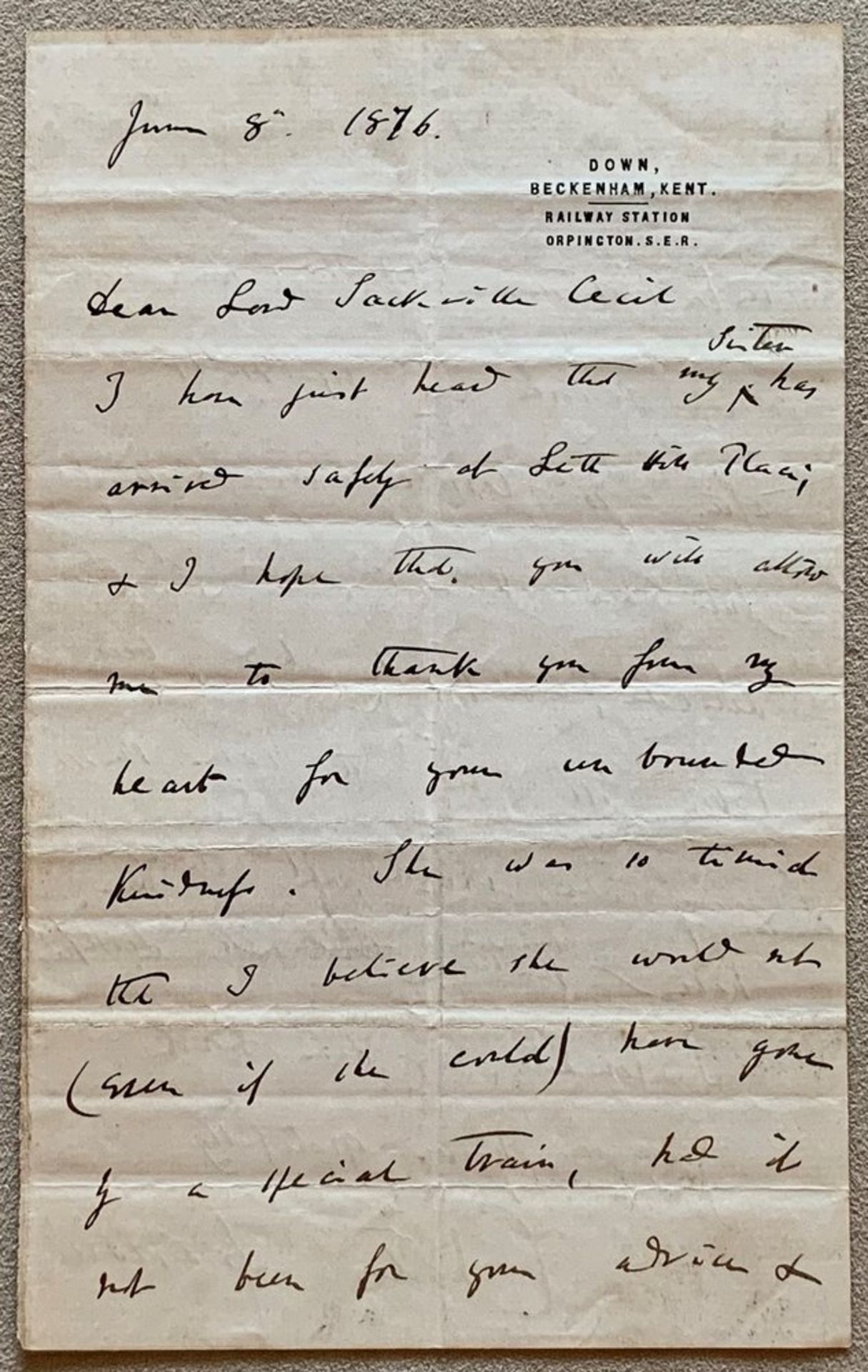 CHARLES DARWIN. 1809-1882. Signed autograph letter to Lord Sackville Cecil - Down [...] - Bild 3 aus 4